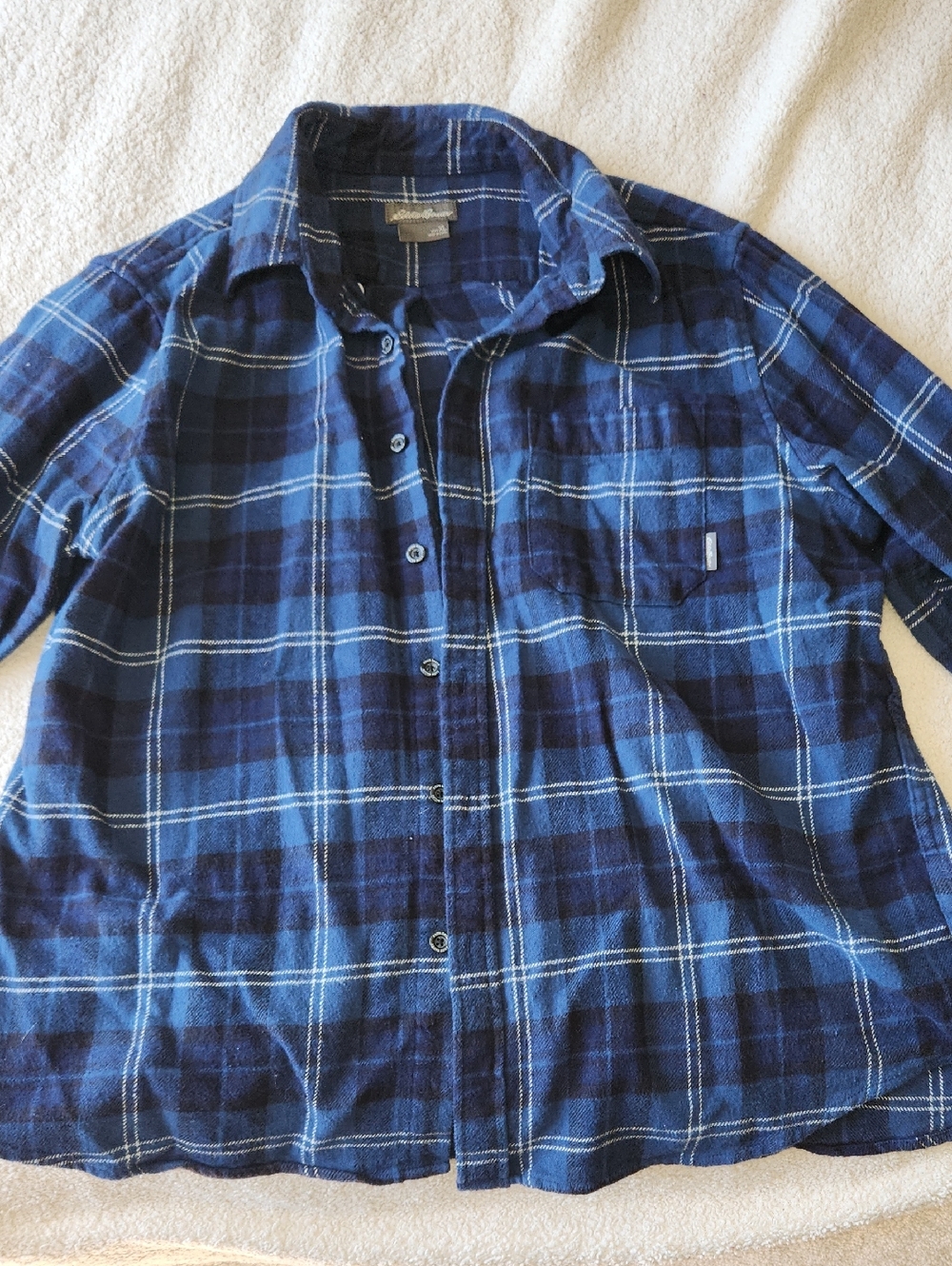 Eddie Bauer Men's XL Blue Plaid Flannel 98% Cotton